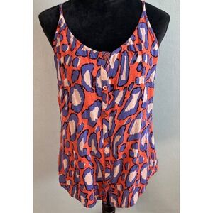 Womens CAbi Orange Blue Leopard Tank Top Sz Small